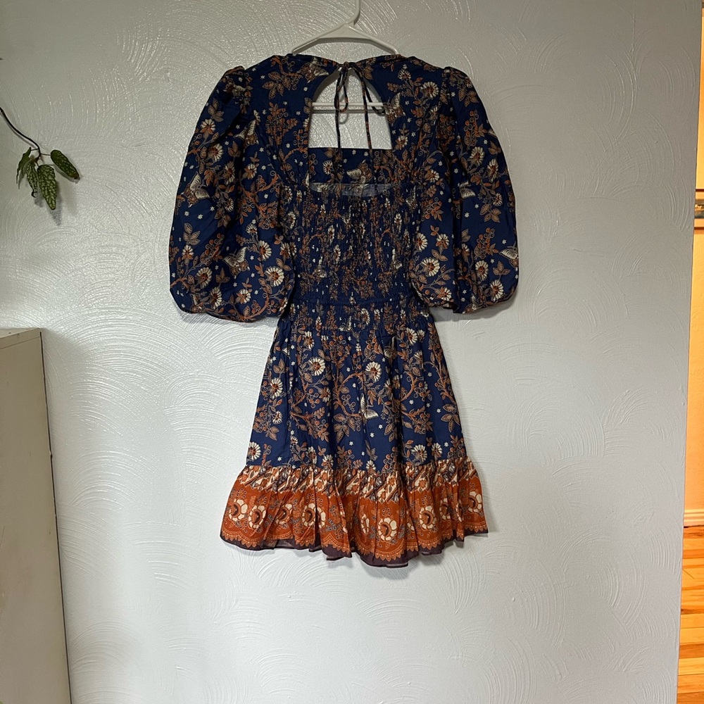 House of Harlow Nastassia Dress Puff Sleeve Mini Square Neck Smocked Waist XS - Picture 5 of 8